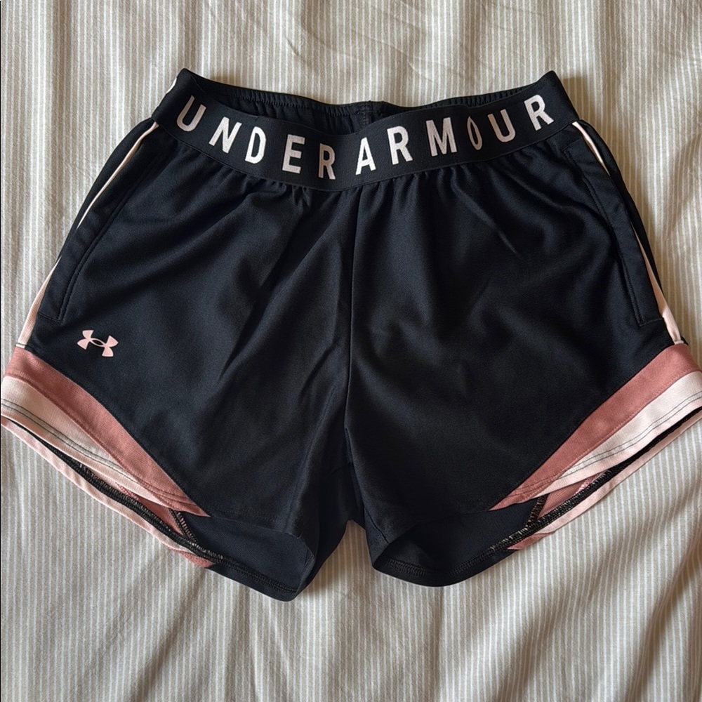 Under Armour Black and Pink Athletic Shorts with Elastic Waistband